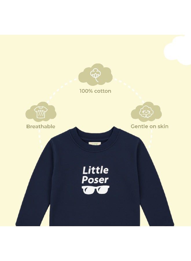 Luay Boys Winter Co-ord Set | Organic Cotton Top & Bottom | SoftCozy Winter Wear | Stylish Outfit ( Navy Blue) - Image 3